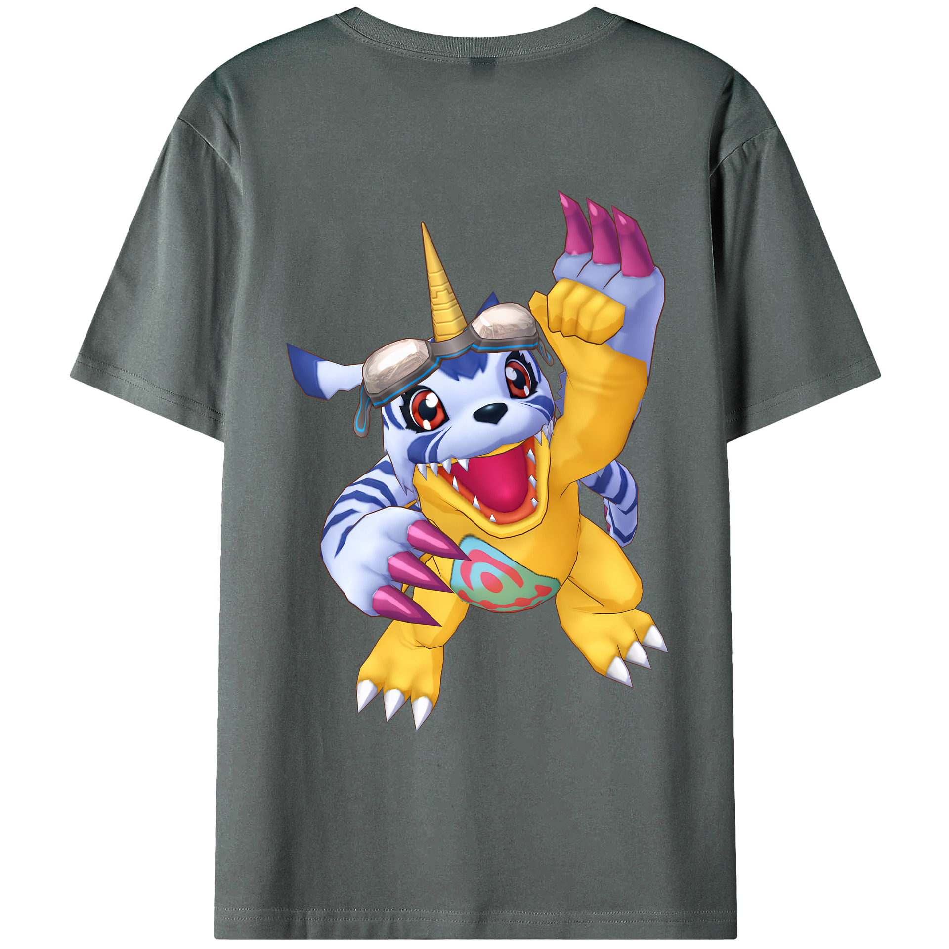 （画像用） Digimon デジタルモンスター/デジモン 綿100％ メンズ半袖Tシャツ（バックプリント） 通気性